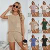 Spring and Summer New Loose Casual Suit Large Size with Pockets Solid Color Ladies Knitwear Shorts Set