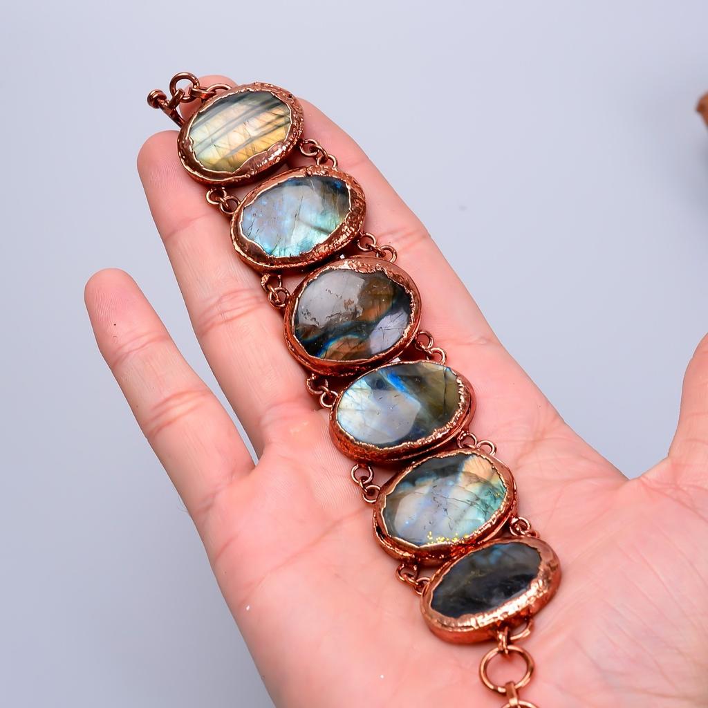 Лабрадорит Драгоценный камень Медь День рождения Гальванопластика Заявление Подарок жене Браслет V-77