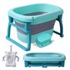 Baignoire Pliante Ultra-compacte, Coussin De Bain Inclu, Bouchon De Vidange, Pieds Pliable, Antidérapant Et Facile À Ranger-bleu