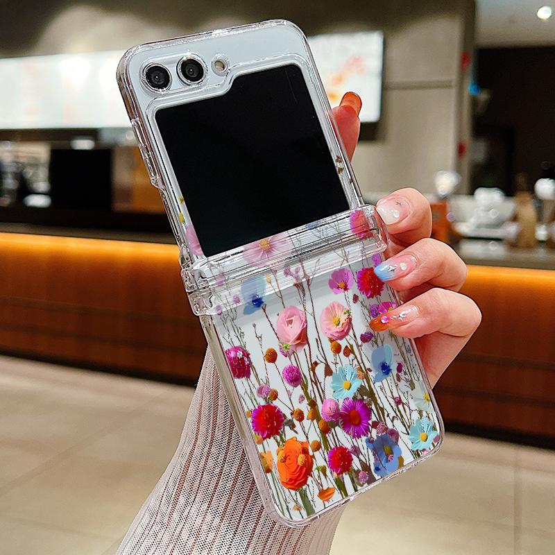 Floral Flowers Case For Samsung Galaxy Z Flip 6 5 4 3 5G Shockproof Hard PC Folding Clear Phone Cover Coque For Samsung Z Flip6