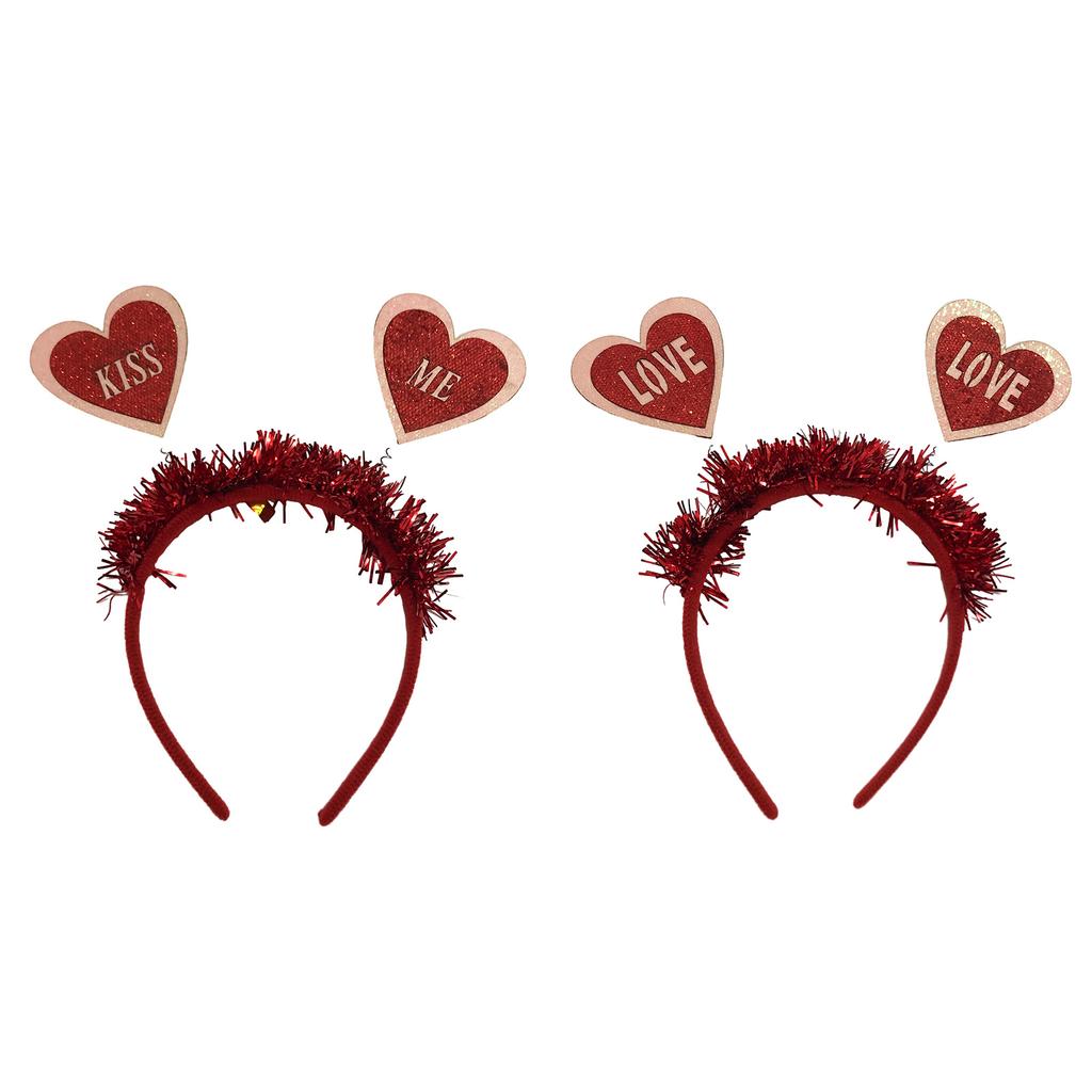 Delicate Banquet Party Hair Hoop with Heart Girls Valentines Headband with Tinsel Woman Teens Glitter Hair Accessory