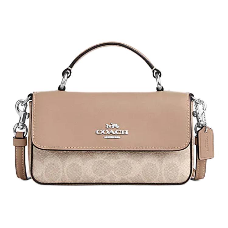 Coach Josie 18 Logo Buckle Closure Faux Leather And Cowhide Shoulder Crossbody Handbag Small Women handbag Gray-Brown CW412-SVPWH