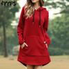 Women's Fashion Fall Winter Solid Color Print Long Sleeve Casual Dresses