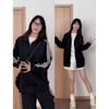 Womens Oversized Cotton Hooded Stand Collar Track Jacket 2025 Casual Sporty Sweatshirt With 3-Stripe Design