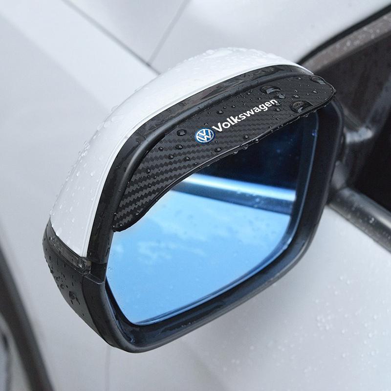 Valve Stems Caps Carbon Fiber Car Rearview Mirror Rain Eyebrow Sun Visor Shade Protector Clear For VW Volkswagen Golf Polo Passa zd4