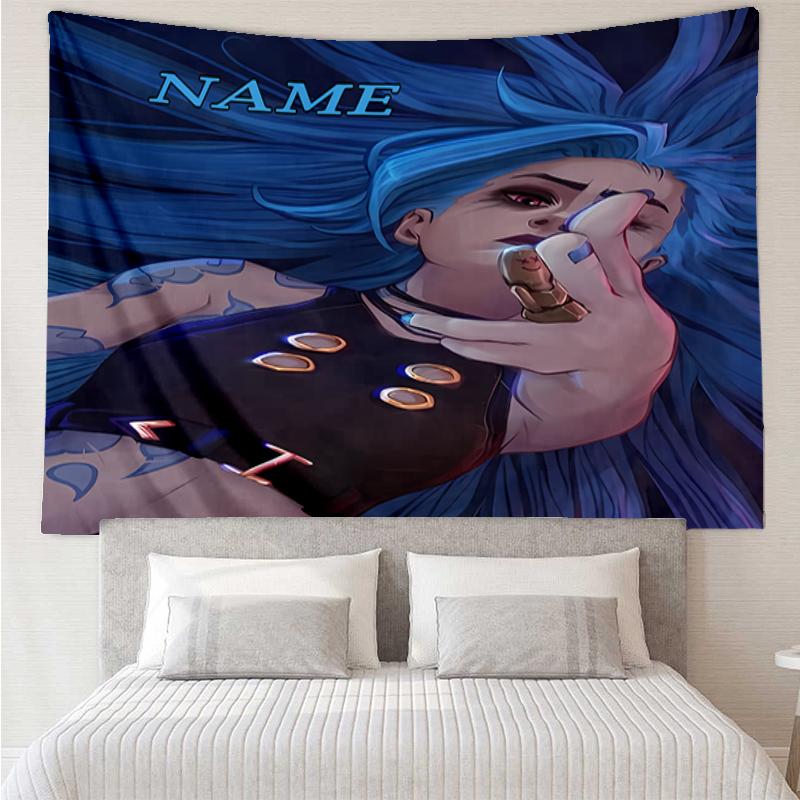 Custom Name Jinx Print Tapestry, Backdrop, Easy Setup, Ideal for Bedroom, Office & Living Room, with Aesthetic Wall Hanging Decor.