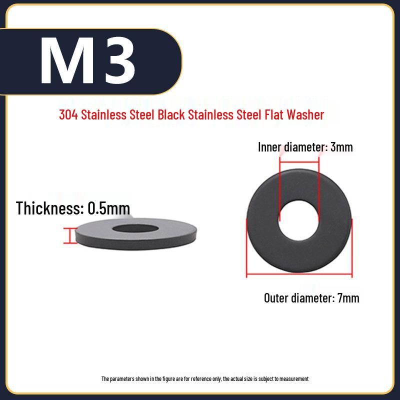 Игу Игу Нержавеющая сталь Черная прокладка Шайба M3M4 Плоская шайба для винтов