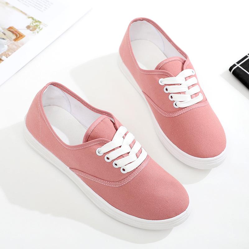 Женские однотонные парусиновые кроссовки, простые стильные прогулочные туфли на плоской подошве со шнуровкой, повседневная и легкая студенческая обувь, обувь для отдыха
