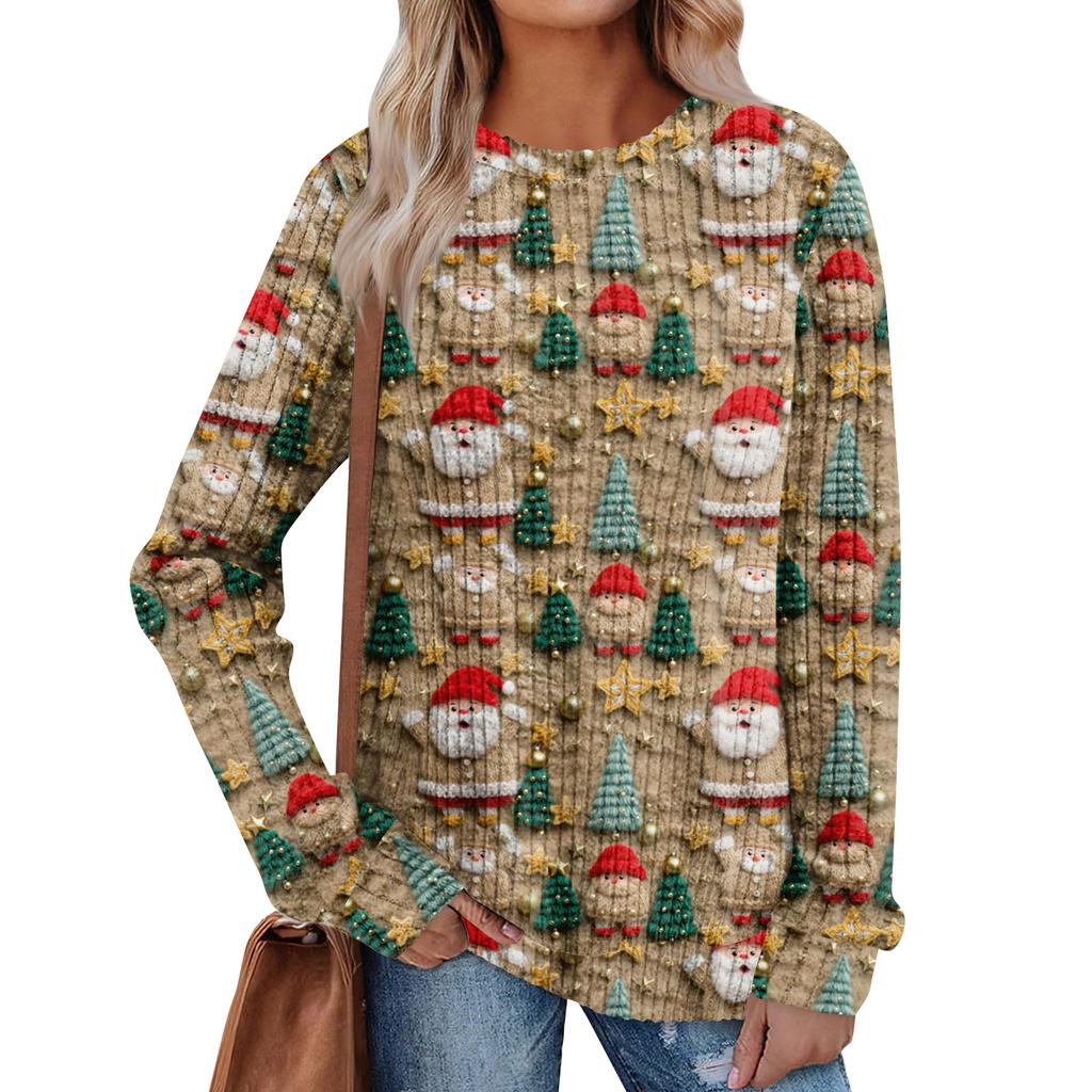 Women's Printed Lightweight Brushed-Cotton Round Neck Top