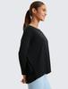 CRZ YOGA Long Sleeve Pima Cotton with Boat Loose Casual Yoga Size Women's T-Shirt Neck, Basic, Fit, Top, Black, L, Spring/Autumn