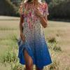 Summer Literary Ethnic Style Large Round Neck Mid-Length Dresses