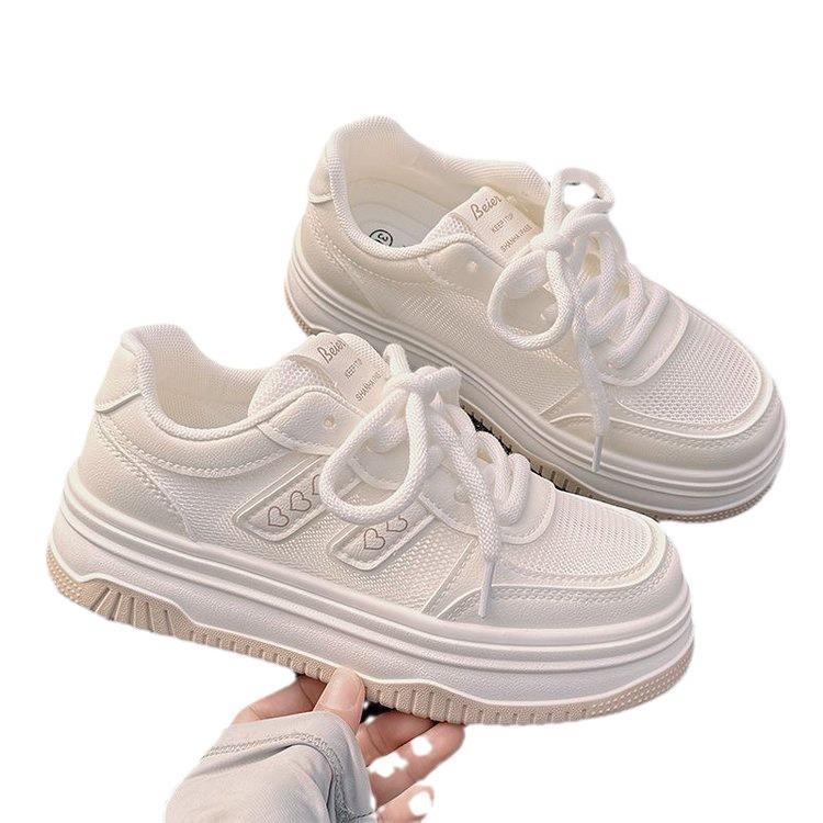 Летние новые сетчатые универсальные повседневные маленькие белые туфли в стиле колледжа, увеличивающие рост, на шнуровке, на платформе, спортивная обувь