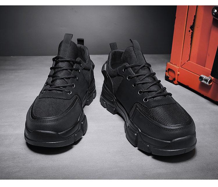 Легкие нескользящие черные рабочие кроссовки для мужчин: Износостойкая, дышащая и повседневная спортивная обувь для использования на открытом воздухе весной.