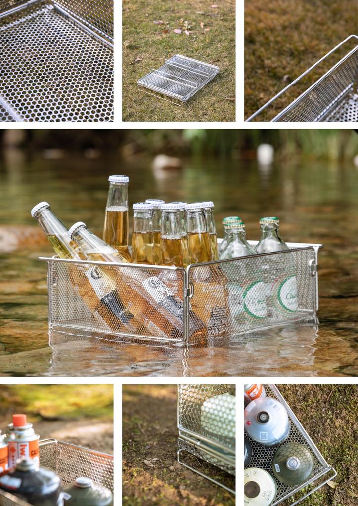 CAMPING MOON Bridge Table IGT Mesh Box IGT Tray Storage Box Stainless Steel Tortoiseshell Pattern CK-24SF