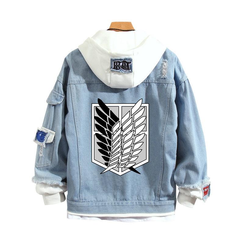Attack On Titan Printed Casual Loose Denim Jacket for Men and Women Streetwear Windproof Outerwear Coat
