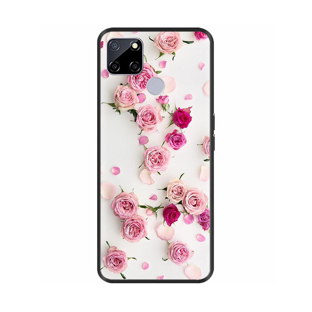 Чехол для Realme C25 C25s Мягкий Милый Чехол для OPPO Realme C25Y C21Y Силиконовый Черный ТПУ Чехол для Телефона Для OPPO Realme C21 Цветочный Чехол