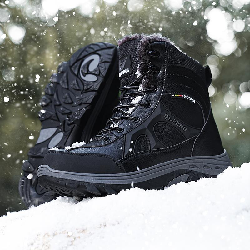 Thick Plush Lined Mens Winter Snow Boots Thick Platform Warm Non Slip Outdoor Waterproof Ankle Boots for Cold Weather Walking