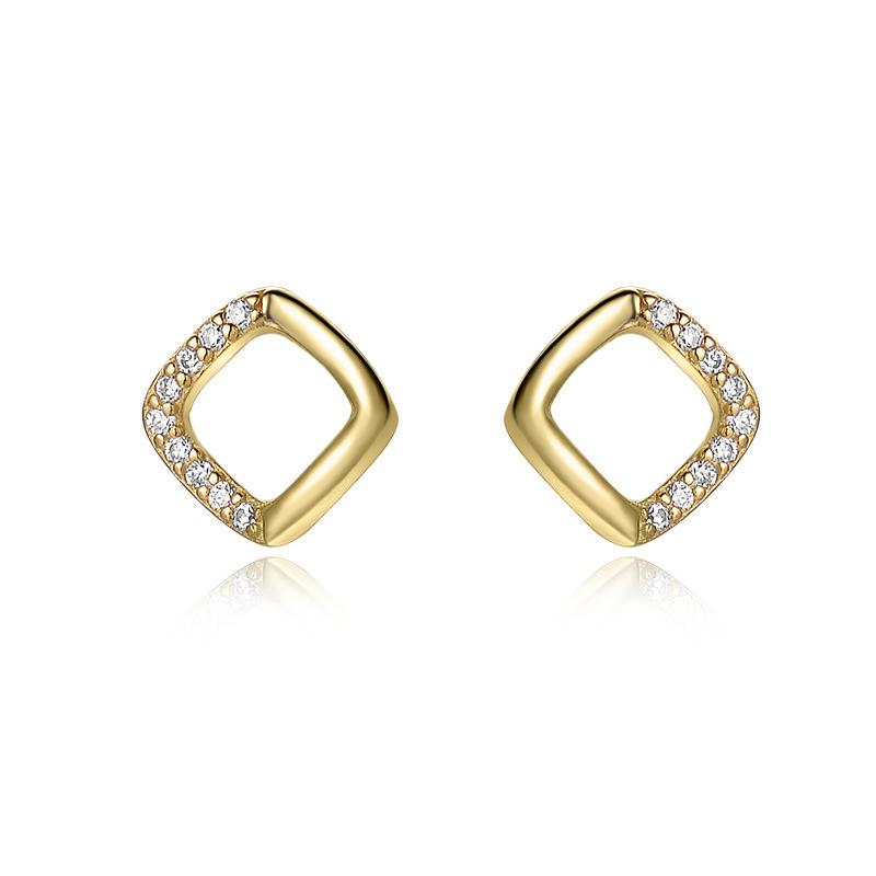 Простые квадратные бриллиантовые серьги с геометрическими полыми серьгами, маленькие и элегантные, в стиле французского ретро
