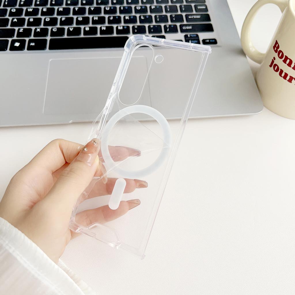 For Samsung Galaxy Z Fold6 5G Clear Case Acrylic Back Phone Cover Compatible with MagSafe