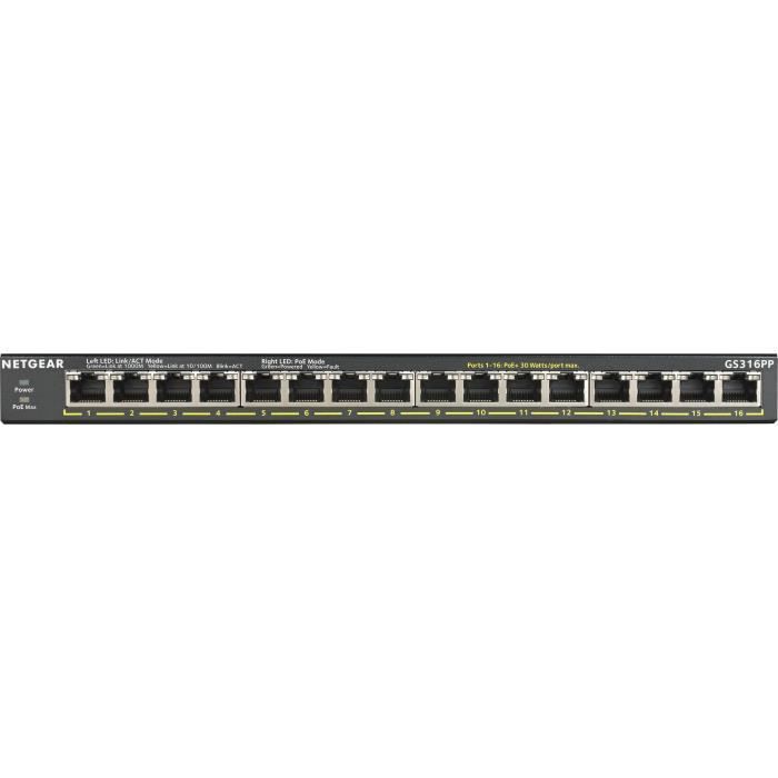 Коммутатор Ethernet - NETGEAR - GS316PP - 16 портов RJ45 Gigabit - PoE+ 183 Вт - Настольный/Стоечный/Настенный