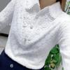 White All-match Fashion Jacquard Open Stitch Shirt Long Sleeve  Office Lady Chic Sexy Spring Autumn Loose Casual Blouse