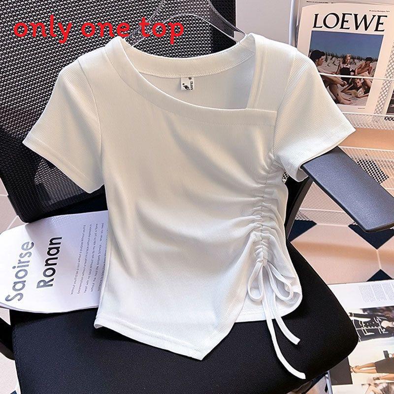 Summer Womens T Shirt With Asymmetric Design And Drawstring For Casual Wear