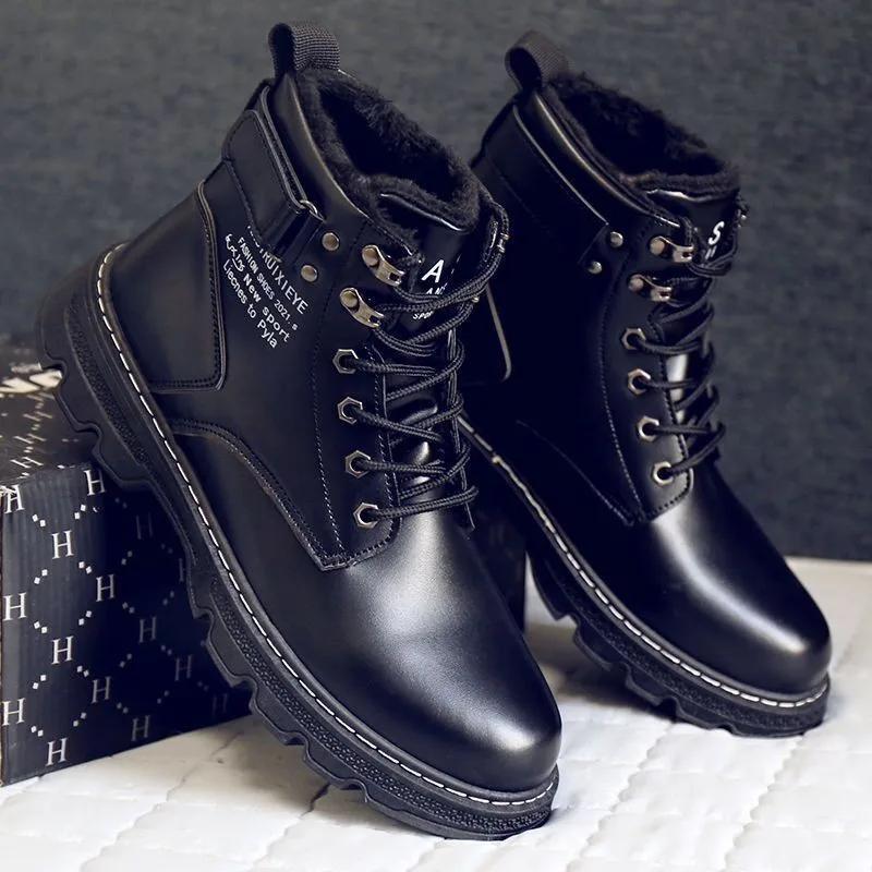 Зимние мужские высокие ботинки, модные черные мотоциклетные ботинки, уличные теплые мужские кожаные ботинки на платформе со шнуровкой Bota Masculina 2024