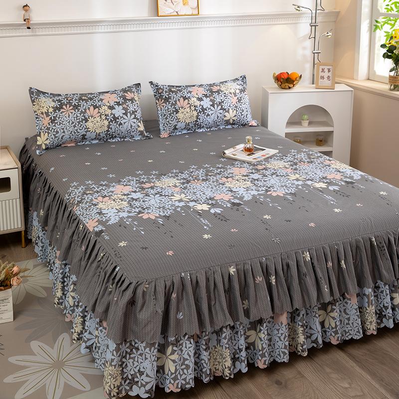 Bedroom Household Single-piece Sanding Bed Skirt Solid Color Skin-friendly Bedspread Bed Cover Bedroom Student Dormitory Sheets