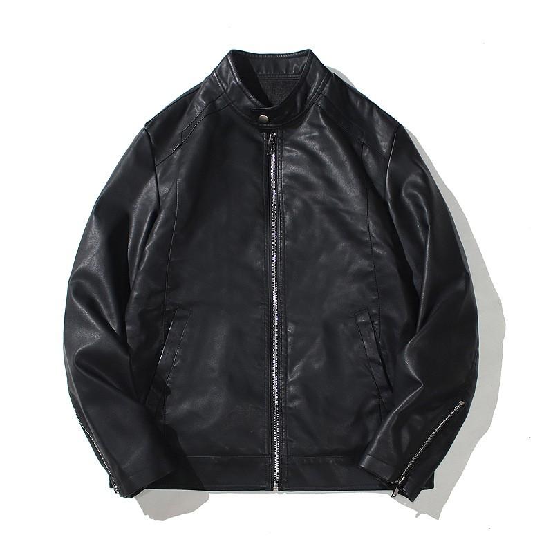 Mens Stand Collar PU Leather Jacket Fleece Lined Plus Size Casual Biker Coat Daily Wear