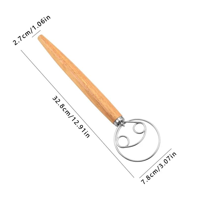 Danish Dough Whisk Stainless Steel Dutch Style Bread Dough Hand Mixer Wooden Handle Kitchen Baking Tools Pastry Dough Blender