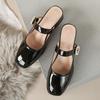 1 piece of casual pearl fashionable and simple square head one-word buckle with shallow mouth flat bottom bag head half drag single shoes women's