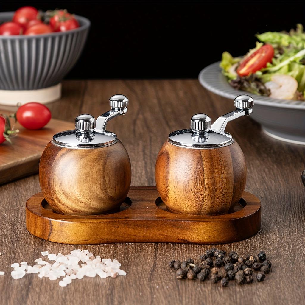 Premium Manual Pepper Mill with Ceramic Core - Round Shape, Acrylic Wood Construction, Kitchen Tool, 1/3 Pack