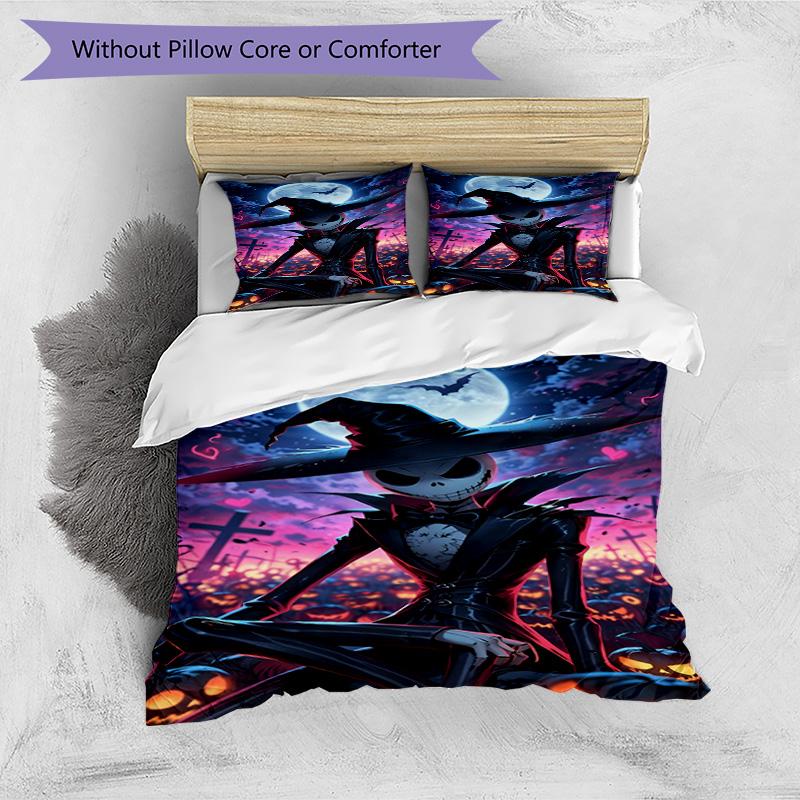 3pcs Duvet Cover Set (1*Duvet Cover + 2*Pillowcase, Without Core), The Nightmare Before Christmas Print Bedding Set, Bedroom Decor, All‑Season, Birthd