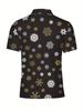 Men's Short-Sleeve Polo Shirt with Lapel Collar & Button Placket - Full-Body Christmas Print Button-Front Suitable for Dates, Beach Vacations, Machine