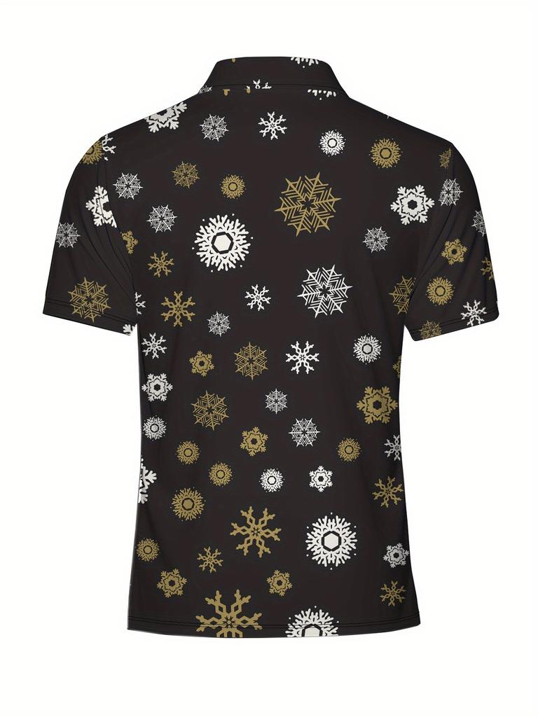 Men's Short-Sleeve Polo Shirt with Lapel Collar & Button Placket - Full-Body Christmas Print Button-Front Suitable for Dates, Beach Vacations, Machine