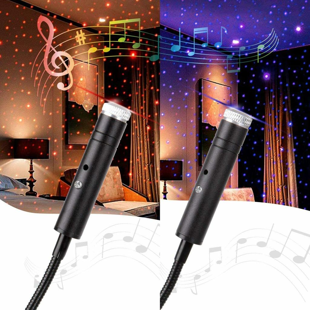 Sound Activated USB Starry Sky Projector LED Night Light Car Roof Interior Star Galaxy Lamp DC 5V for Home Bedroom Party Decor