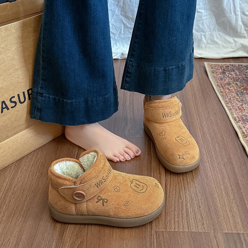 Women's soft elastic thick sole winter fur one warm cold padded snow boots non-slip wear casual sports cotton boots