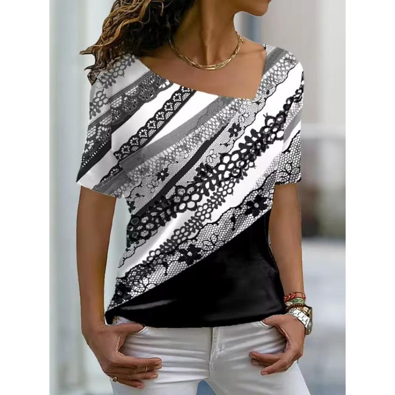 Женская футболка с рисунком, графический принт, V-образный вырез, базовые топы, футболка с коротким рукавом, XS-8XL/3D-печать