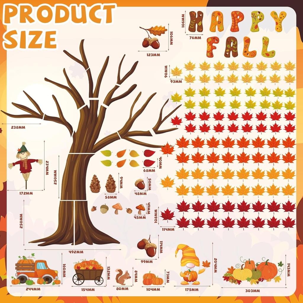 Chivertion 150 Pcs Thanksgiving Happy Fall Bulletin Board Decorations Fall Tree Bulletin Board Set Pumpkin Maple Leaves Scarecrow Cutouts Autumn