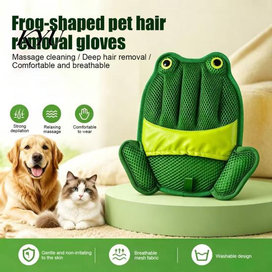 Cat Hair Removal Mitt 1Pc Pet Glove, Electrostatic Grooming Mitt, Frog Design, Upholstery Picker Breathable Mesh Lint Glove for Furniture Clothing Car