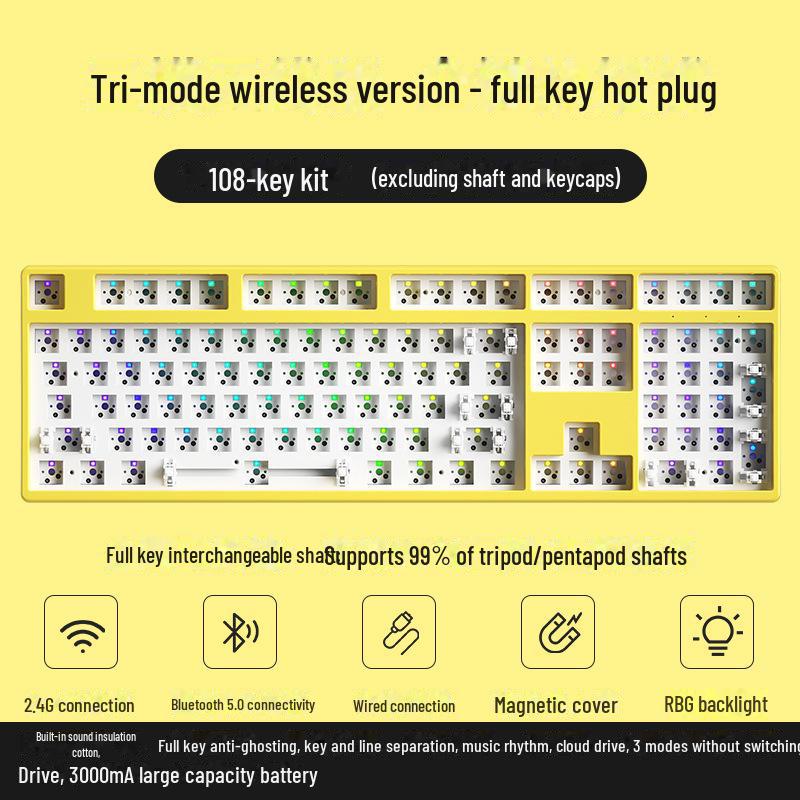 Беспроводная Bluetooth механическая клавиатура DIY Kit, RGB, три режима, 84-108 клавиш