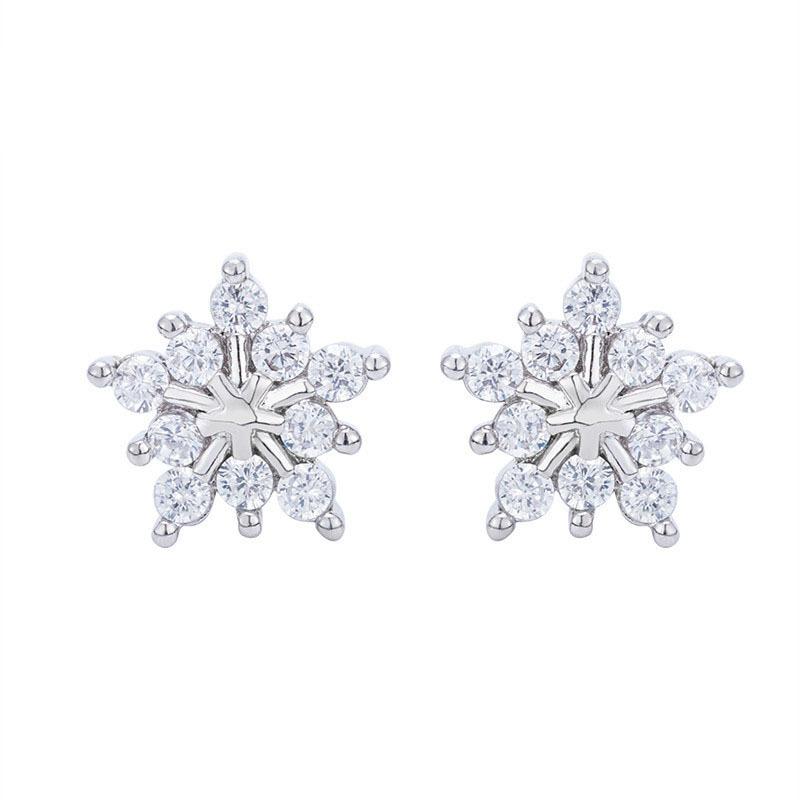 Huitan Snowflake Shaped Stud Earrings for Women Elegant Party Minialist Christmas Jewelry Inlaid Shiny CZ Festival Accessories
