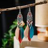 Модные длинные серьги-подвески в стиле Бохо с перьями для женщин, ручная работа, цепочка, кисточка, бусины, свадебные серьги, украшение, подарок