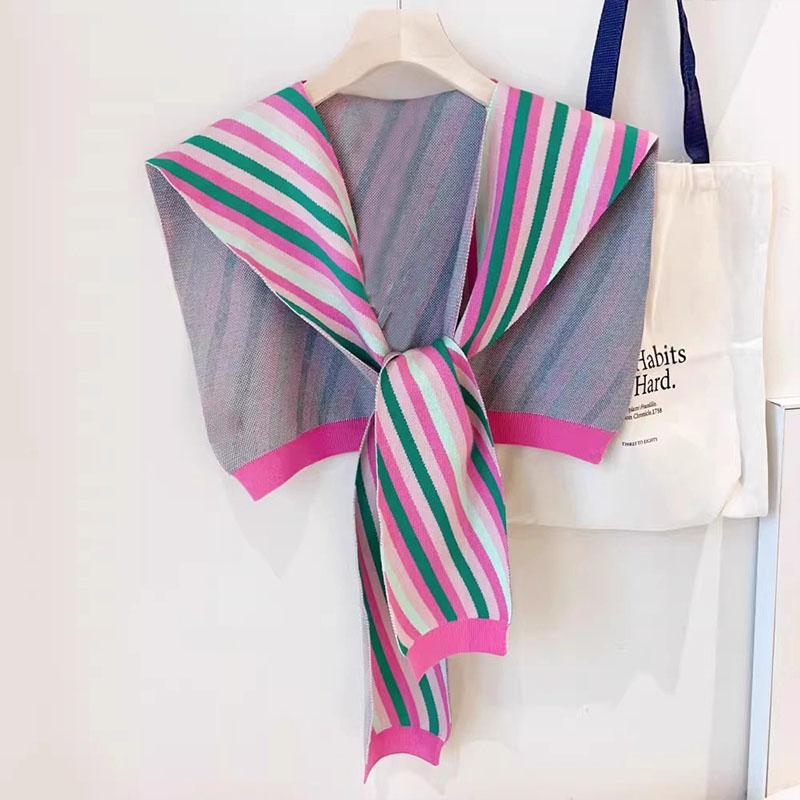 Fashion Stripe Knit Scarf Cute Neck Warmer Circle Fake Collar Front Tie False Collar Women Detachable Collar For Women