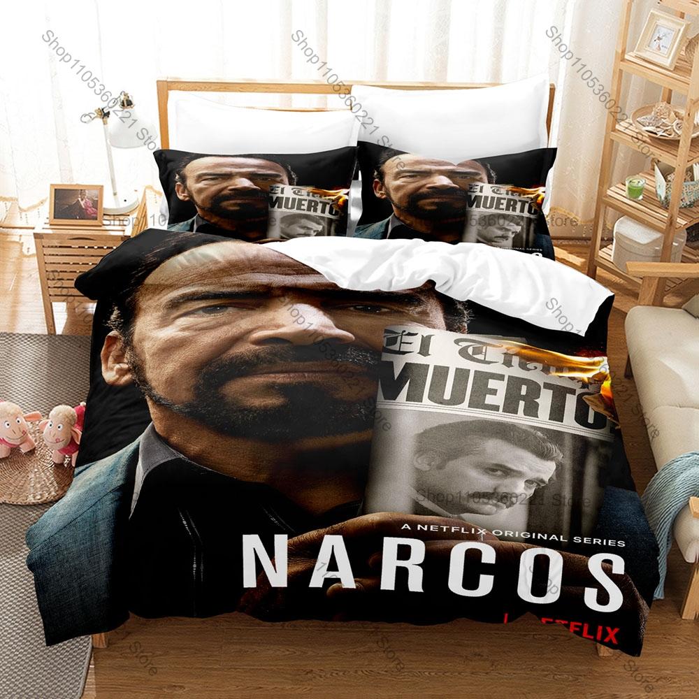 Narcos Fan Merch Duvet Cover + 2 Pillowcases, Exquisite TV Show Art Print Bedding Set Comfortable Textile for Series Enthusiasts