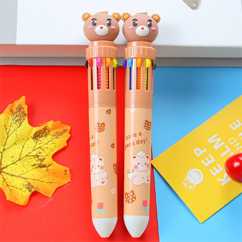 Cartoon Multi-Color Ballpoint Pen - 10 Colors for Cute Graffiti and Art, Ideal for Students