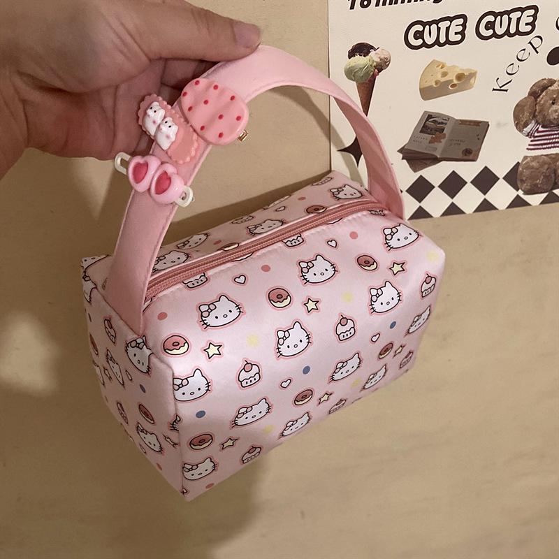 Милая косметичка Sanrio Hello Kitty для девочки, ручная сумка для макияжа Kt, большая вместимость, дорожная портативная сумка-органайзер, мешочек, подарок