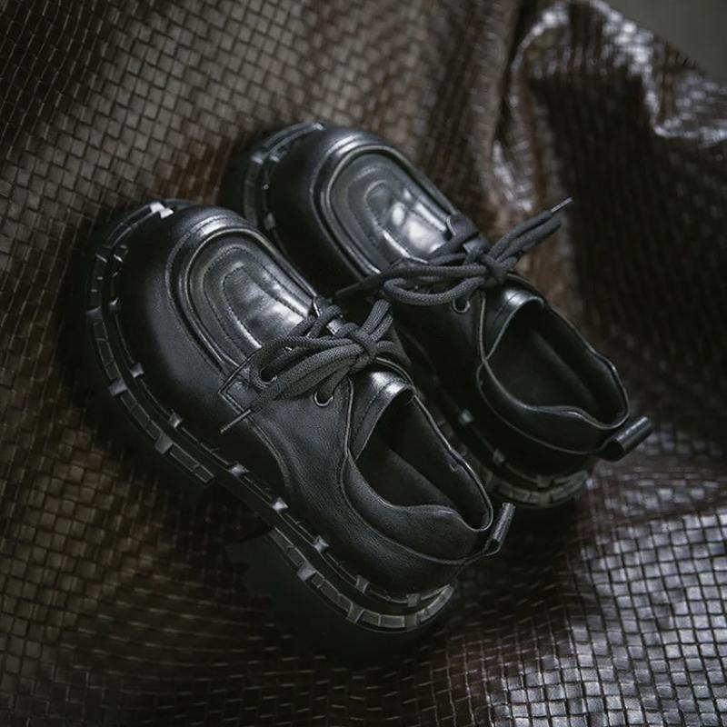 Johnature Женские туфли-лодочки на толстой подошве с круглым носком и шнуровкой в британском стиле, из натуральной кожи, универсальные, на высоком каблуке