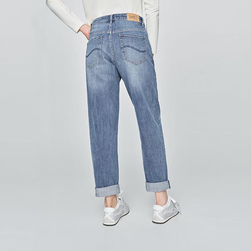 Lee Женские джинсы 411 с высокой талией, прямые, средне-синие