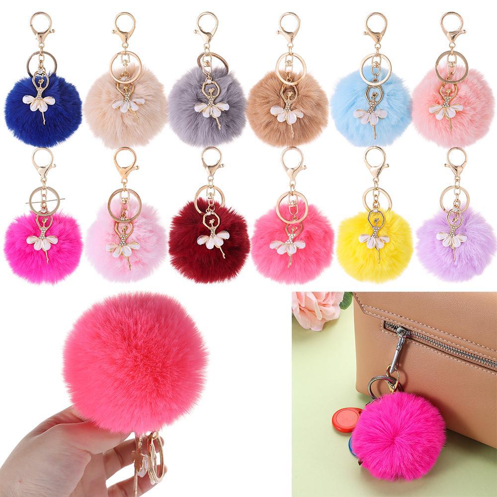Faux Rabbit Fur Fluffy Ballet Dancing Girl Keyring Key Buckle Car Pendant Angel Keychain